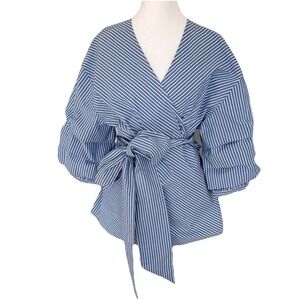 Ava & Viv striped STATEMENT Sleeve Wrap Top Puff Sleeves Plus Size 14W (X) NWOT
